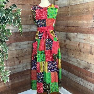 PAPPAGALLO Vintage 70’s Colorful Patchwork Wrap Apron Pinafore Tie Waist